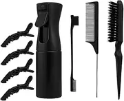 8PCS Hair Brush with Hair Spray Bottle, Hair Styling Comb, Detangle Brush for Natural, Afro British Type 3a-4c, Slick Brushs Set (black)