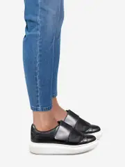 Black Leather Velcro Trainers