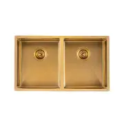 Stainless Steel Kitchen Sink - 820mm Double Bowl - Brushed Gold - Top/Under Mount