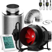 6 Inch 390 CFM Inline Fan with Speed Controller, 6 Inch Carbon Filter and 8 Feet