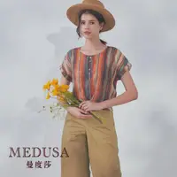 在飛比找momo購物網優惠-【MEDUSA 曼度莎】現貨-直紋交叉下襬亞麻上衣（M-XL