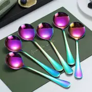 Rainbow Soup Spoons 6 Pieces Stainless Steel round Spoons with Rainbow Titanium