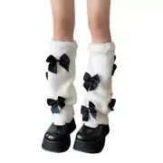 Women s Sweet Bowknot Plush Leg Warmers Faux Lamb Wool Winter Boot Covers Socks