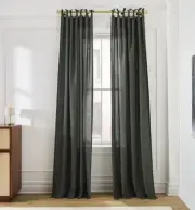 European Flax Linen Curtain W/Tie Top in Olive Melange