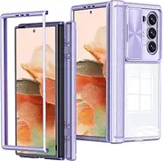 [Fofvccv] for Samsung Galaxy Z Fold 6 Clear Case with Hinge Protection & Slide Lens Camera Cover, TPU Soft Frame Ultra-Thin Lightweight Military Grade Shockproof Case for Samsung Z Fold6 MJ Purple