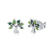 Silver plating Tree of Life Stud Earrings Tree Leaves Leaf Earrings for Women Fashion Jewelry