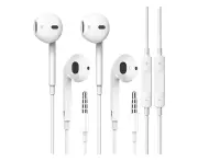 2 Pack Headphones Wired, Half in-Ear Wired Earbuds, Bass Stereo, Built-in Call Control Button Earphones For MP4, MP3, iPhone, iPod, iPad, Android, White