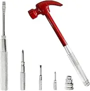 6-in-1 Multi Tool Handy Hammer Screwdriver Set, Compact Home Improvement Tool With Phillips and Flat Head Screwdrivers, Nail Puller (Red)