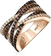 [Bling Jewelry] Crossover Statement Criss Cross Two Tone Brown Coffee Pave AAA CZ Statement Band Ring For Women Rose Gold Plated Brass