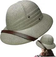 [Hemore] Pith Hat, Straw Woven Helmet Hat, Breathable Cap, Sunproof Bucket Helmet, Hats for Men Jungle Explorers(Style 1)