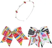 Pack of 3 Hair Accessories for Back to School Hair Bows Clips Made of Fabric with Pencil Pattern Hair Bands Made of Alloy with Rhinestones and Strawberry Hair Pin for First Day of School
