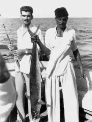 Two Men Stand Displaying King Mackerel In Karachi 1960 Old Fishing Photo