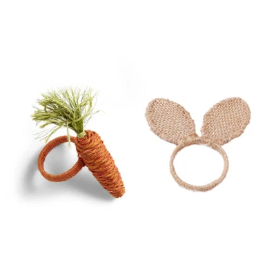 6Pcs Jute Easter Carrot/Bunny Napkin Rings Serviette Buckle Holder Decoration