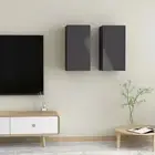 High Gloss Grey TV Cabinets Set of 2 Modern Storage Units Engineered Wood