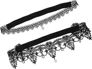 [VALICLUD] 1 Pairs Women Elastic Lace Bowknot Ring Leg Decorations Black