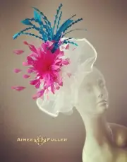 Hot Pink Fascinator Fuchsia Turquoise Blue White Hat Kentucky Derby Royal Ascot