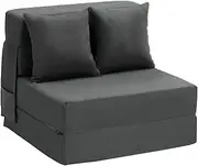 VEVOR Folding Sofa Bed, 3 in 1 Folding Sofa Bed, Convertible Folding Armchair Bed, 2 Pillows and Washable Cover, Memory Foam Futon Sofa Bed for Living Room, Bedroom, Dark Grey, 186 x 73 cm (Single)