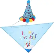 BESPORTBLE 1 Set Dog Birthday Party Hat Set with Collar and Saliva Towel One Blue for Pet Celebrations and Keeping Your Dog Stylish