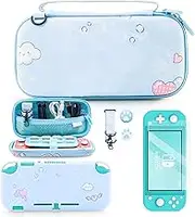 RHOTALL Cute Blue Dog Carrying Case for Switch lite, with Pretty Shockproof Portable Compatible Travel Bag with a Soft cover case, Screen Protectors and 2 Cute Paw Thumb Grips Caps