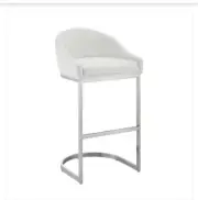 28” White Low Back BLACK Metal Frame Bar Stool Chair With Faux Leather Seat