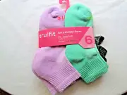 Tru Fit Girls Athletic Cooldry Ankle Sock 6-Pair Shoe Size 7-3 Green Purple NEW