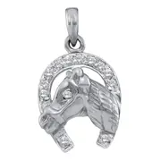 14k White Gold Round Diamond Lucky Horseshoe Pendant 1/10 Cttw