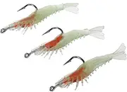 3Pcs 6cm 3g Glow-in-The-Dark Shrimp Soft Fishing Lure with Hook, Lifelike PVC Bait for Night Fishing, Tackle