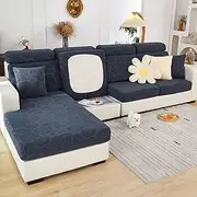 2025 New Wear-Resistant Universal Sofa Cover, Stretch Couch Cushion Slipcovers Replacement, Anti-Slip L Shape Sofa Covers, Chaise Lounge Sofa Slipcover (Leaves Dark Grey,Chaise Cover)