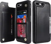 Cavor for iPhone 7 Plus Case Vertical Flip Cover for iPhone 8 Plus Wallet Cases PU Leather Kickstand with Card Slots Holder Magnetic Clasp Protective Phone Cover for Women Girl Men-Black
