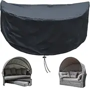 KEKAFU Half Round Garden Day Bed Covers, 420D Day Bed Cover Semicircle Waterproof, Rattan Day Bed Cover with Drawstring and Adjustable Shoulder Strap, Windproof Anti-UV - Black (201 * 110 * 75cm)