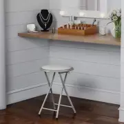 Folding Bar Stool 18 in White Round Metal Heavy-Duty Padded Lightweight