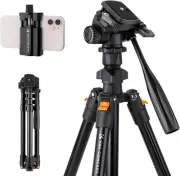 Video Tripod 70 inch Lightweight Travel Tripod with 3Way Swivel Pan Tilt Head Lo