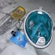 HJKB Full Face Snorkel Mask White Blue No Fog Lens GoPro Mount Size L/XL