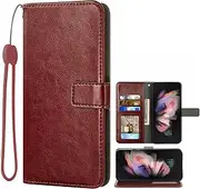 Asuwish Compatible with Samsung Galaxy Z Fold 3 5G 2021 Wallet Case and Leather Flip Cover Card Holder Stand Cell Accessories Phone Cases for Gaxaly ZFold3 Z3 Fold3 3Z ZFold35G Women Men Brown