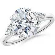 Lab-Grown Solitaire Oval Diamond Ring with Trio Lab Diamond Accents
