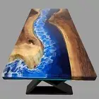 Custom Blue Ocean-Inspired Walnut Wood Epoxy Dining Table / Sofa Table