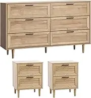 Oikiture Chest of Drawers and 2 Bedside Tables Nightstand Natural Bedroom Set