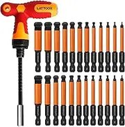 LATTOOK Ball End Hex Head Allen Wrench Drill Bit Set with T Handle Ratchet Driver, 24PCS Metric & SAE Ball End Hex Bit Set Allen Key Bit Set Hex Key Drill Bit Set with T Handle, S2 Steel, 2.5'' Long