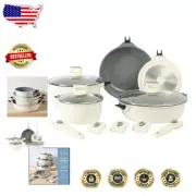 Induction Safe 13-Piece Detachable Handle Cookware Set - Elegant Eggshell White