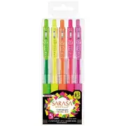 Zebra SARASA CLIP 0.5mm Gel Ink Pen - Neon Color 5-Color Set New from Japan