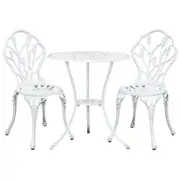 Outdoor Cast Aluminium Bistro Table Chair Patio Set of 3 - White