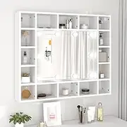 Mirror Cabinet with LED Lights, White, 91x15x76.5 cm - Engineered Wood Wall-Mounted Design, Ample Storage, Elegant Application, Convenient USB Interface, Durable and Moisture Resistant