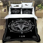 v1644 Bed Sheets Baphomet Duvet Cover King Queen Size Pentagram with Demon Satanic Goat Head Bedding Set for Boy Men Horror House Comforter Cover 3-Pi