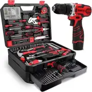 276-Piece Tool Set with Tool Belt, 12V Cordless Drill Driver & Toolbox Storage B