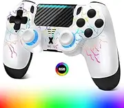 Wireless Controller for PS-4, Crack Design with RGB Light, 1000mAh Battery, 3.5mm Audio Jack, Gamepad Joystick with Dual Vibration/6-Axis Gyro Sensor/Touch Panel, Controller for PS-4/Pro/Slim/PC