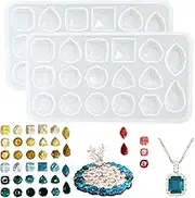 Szcelling 2Pcs Faceted Gemstone Silicone Mold for Resin, Collage Crystal Stones 3D Diamond Gem Epoxy Resin Casting Mold Ice Cube DIY Jewelry Making Decor