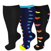 1 Pair Compression Socks Plus Size Wide Calf 15-20mmHg, Knee High Support Stockings for Women Men, Fat Legs Circulation Socks for Swollen Legs, Nurses, Flight
