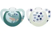 NUK: Star Day & Night Silicone Soother - 6-18mths Green (2 Pack)