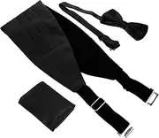 [COLLBATH] Men's Tuxedo Cummerbund Bow Tie Set Handkerchief Included for Wedding Party Church