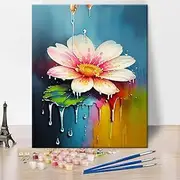 TISHIRON Lotus DIY Paint by Numbers for Adults Beautiful Water Lily Flower with Drops Watercolor Painting Paint by Numbers Floral Art Oil Painting Paint Art Painting Kits Canvas 16x20Inch Flameless